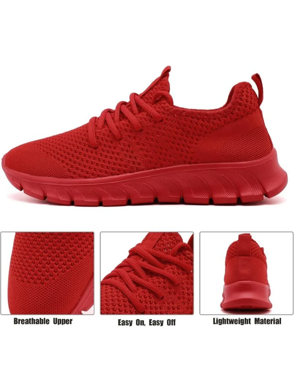 Men's Red Workout Athletic Lightweight Casual Sport Slip On Walking Sneaker